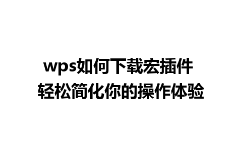 wps如何下载宏插件 轻松简化你的操作体验