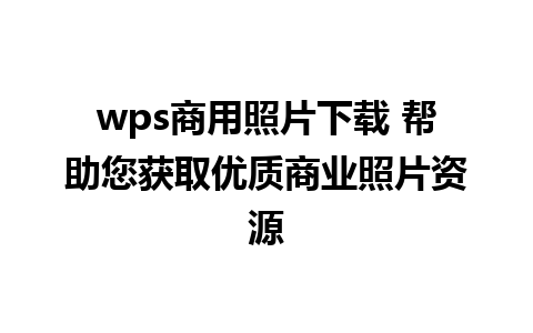 wps商用照片下载 帮助您获取优质商业照片资源