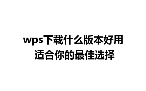 wps下载什么版本好用 适合你的最佳选择