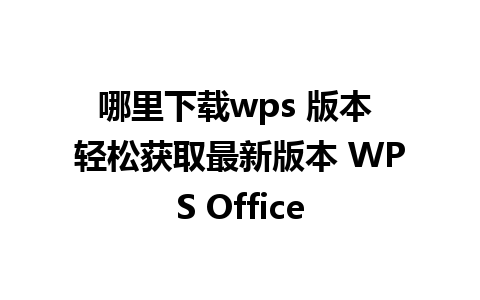 哪里下载wps 版本 轻松获取最新版本 WPS Office