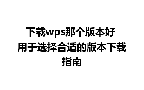 下载wps那个版本好 用于选择合适的版本下载指南