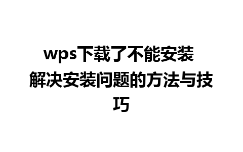 wps下载了不能安装 解决安装问题的方法与技巧