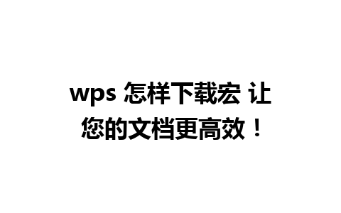 wps 怎样下载宏 让您的文档更高效！