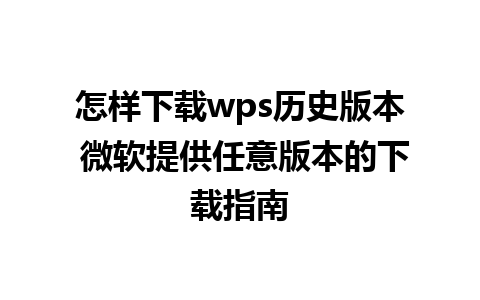 怎样下载wps历史版本 微软提供任意版本的下载指南