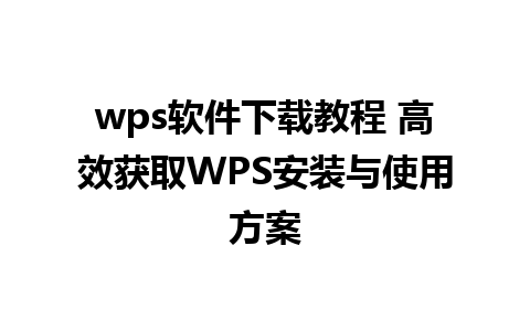 wps软件下载教程 高效获取WPS安装与使用方案