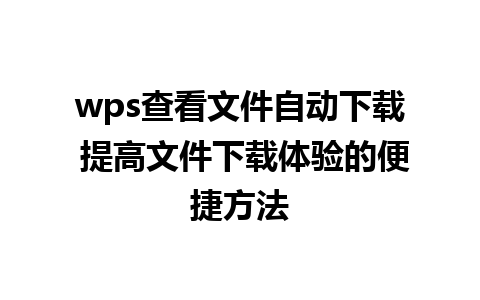 wps查看文件自动下载 提高文件下载体验的便捷方法