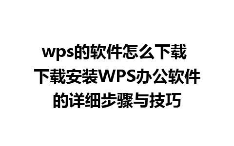 wps的软件怎么下载 下载安装WPS办公软件的详细步骤与技巧