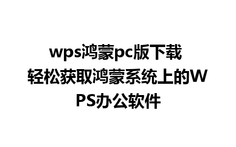 wps鸿蒙pc版下载 轻松获取鸿蒙系统上的WPS办公软件