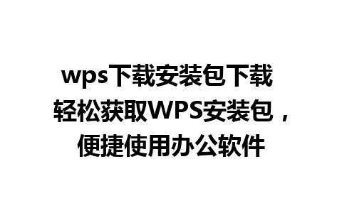 wps下载安装包下载 轻松获取WPS安装包，便捷使用办公软件