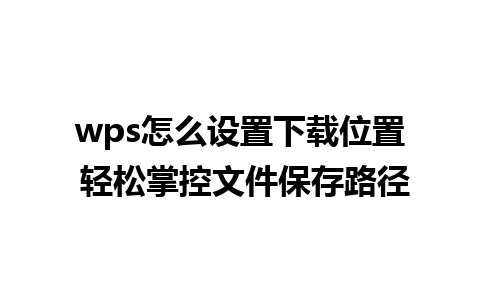 wps怎么设置下载位置 轻松掌控文件保存路径