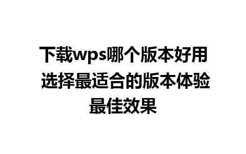 下载wps哪个版本好用 选择最适合的版本体验最佳效果