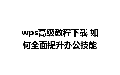 wps高级教程下载 如何全面提升办公技能