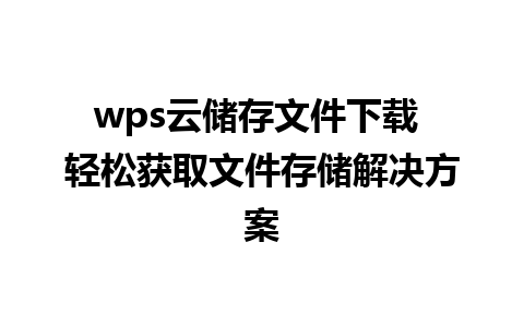 wps云储存文件下载 轻松获取文件存储解决方案