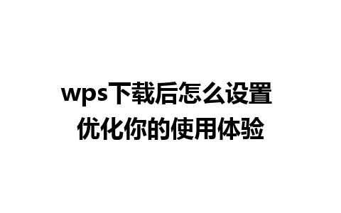 wps下载后怎么设置 优化你的使用体验