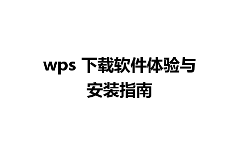 wps 下载软件体验与安装指南