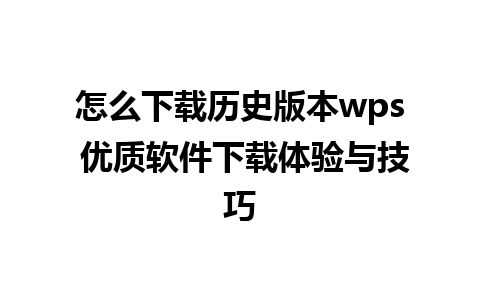 怎么下载历史版本wps 优质软件下载体验与技巧