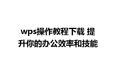 wps操作教程下载 提升你的办公效率和技能