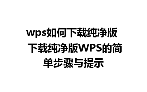 wps如何下载纯净版  下载纯净版WPS的简单步骤与提示