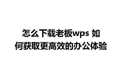 怎么下载老板wps 如何获取更高效的办公体验