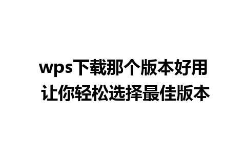 wps下载那个版本好用 让你轻松选择最佳版本