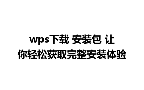 wps下载 安装包 让你轻松获取完整安装体验