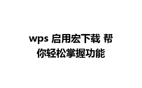 wps 启用宏下载 帮你轻松掌握功能