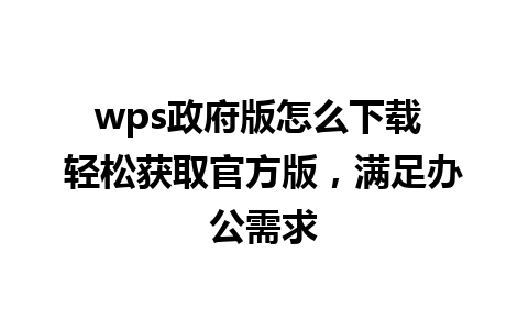 wps政府版怎么下载 轻松获取官方版，满足办公需求