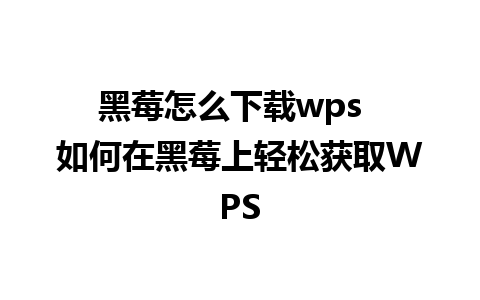 黑莓怎么下载wps  如何在黑莓上轻松获取WPS