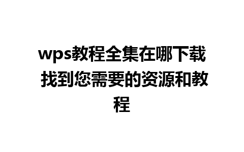 wps教程全集在哪下载 找到您需要的资源和教程