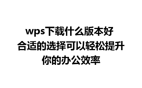 wps下载什么版本好 合适的选择可以轻松提升你的办公效率