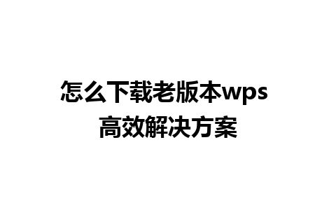 怎么下载老版本wps 高效解决方案