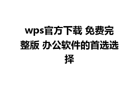 wps官方下载 免费完整版 办公软件的首选选择