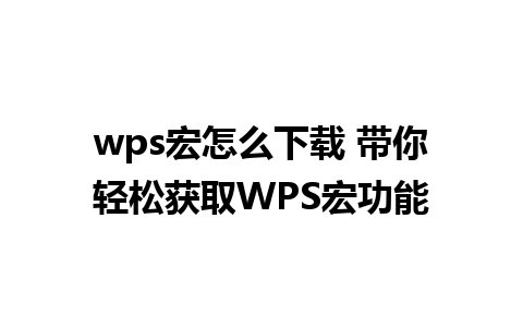 wps宏怎么下载 带你轻松获取WPS宏功能