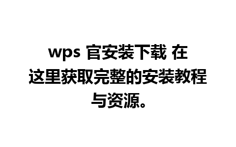 wps 官安装下载 在这里获取完整的安装教程与资源。