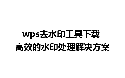 wps去水印工具下载 高效的水印处理解决方案