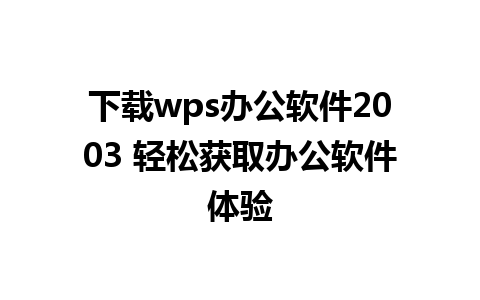 下载wps办公软件2003 轻松获取办公软件体验