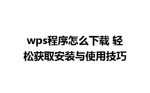 wps程序怎么下载 轻松获取安装与使用技巧