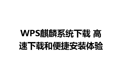 WPS麒麟系统下载 高速下载和便捷安装体验