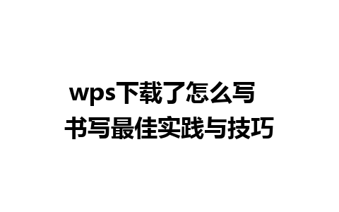 wps下载了怎么写  书写最佳实践与技巧