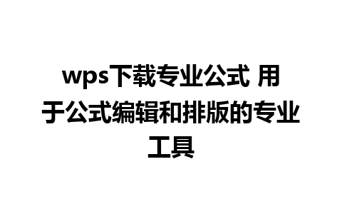 wps下载专业公式 用于公式编辑和排版的专业工具