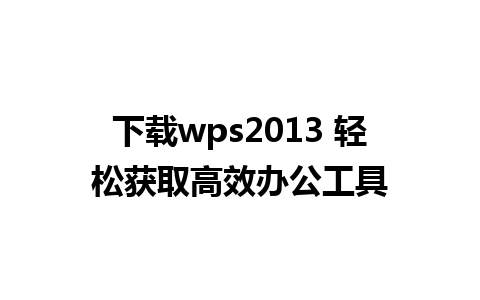 下载wps2013 轻松获取高效办公工具