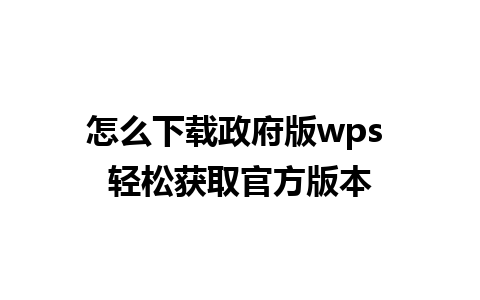 怎么下载政府版wps 轻松获取官方版本