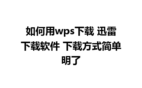 如何用wps下载 迅雷下载软件 下载方式简单明了