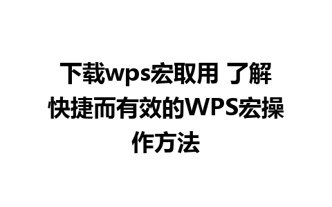 下载wps宏取用 了解快捷而有效的WPS宏操作方法