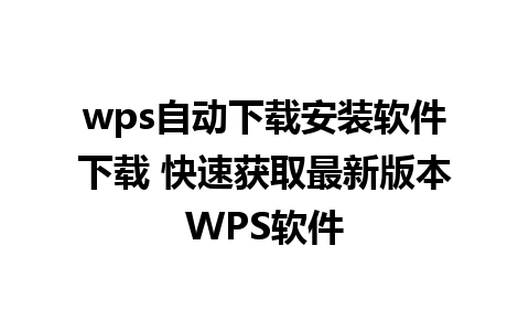 wps自动下载安装软件下载 快速获取最新版本WPS软件