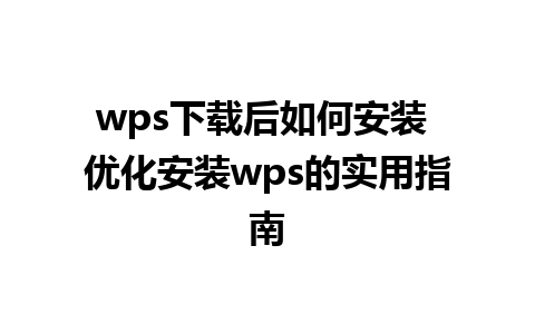 wps下载后如何安装 优化安装wps的实用指南