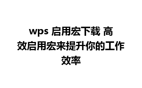 wps 启用宏下载 高效启用宏来提升你的工作效率