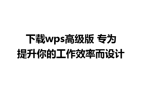 下载wps高级版 专为提升你的工作效率而设计