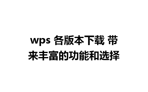 wps 各版本下载 带来丰富的功能和选择