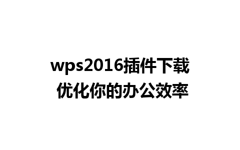 wps2016插件下载 优化你的办公效率